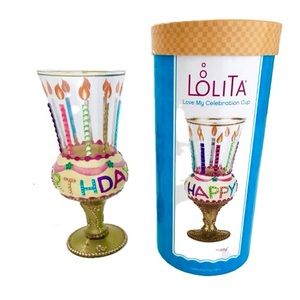 Lolita "Happy Birthday” Candles Hand Painted Glass Love My Celebration Cup 18oz